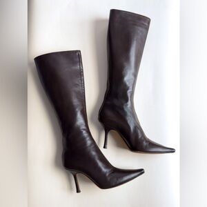 Jimmy Choo Dark Brown Italian Leather Knee High Boot Heels 36